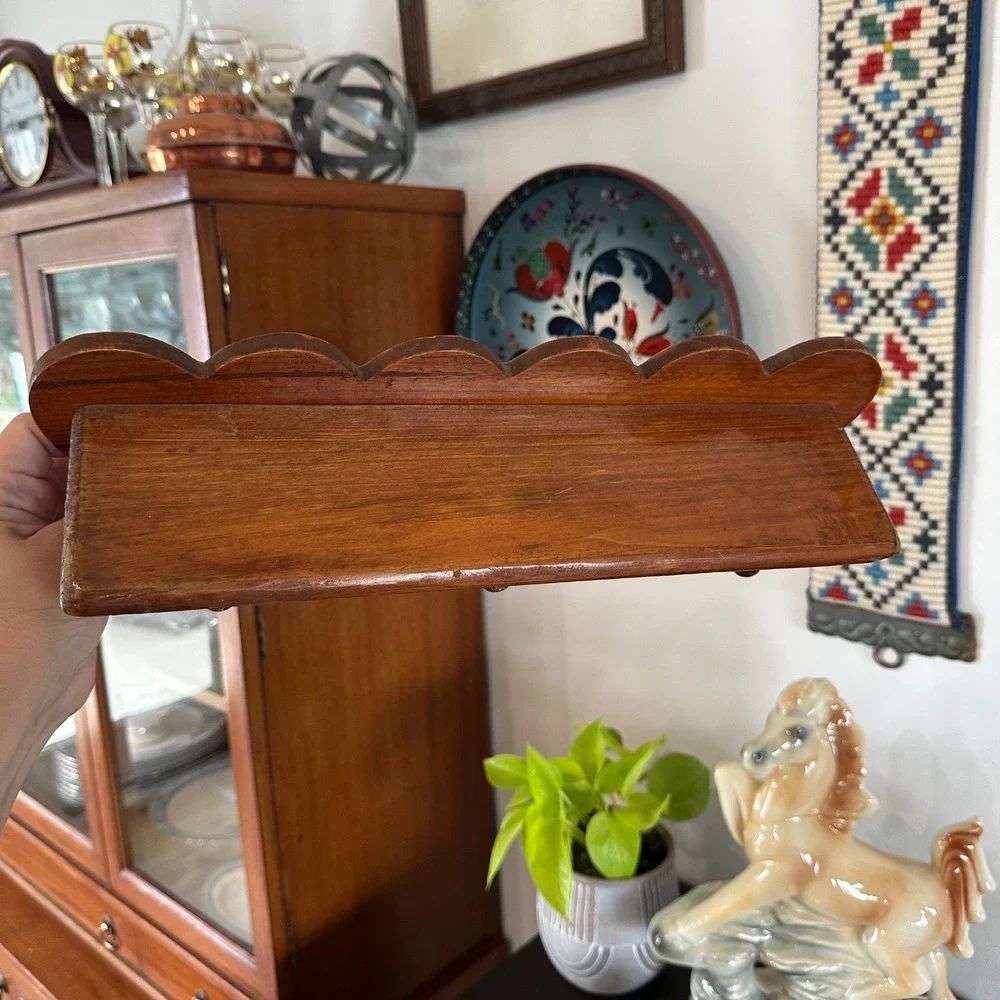 Vtg Wood Heart Cutout Peg Shelf Wall Mounted 3 Hook Cottagecore Farmhouse 15